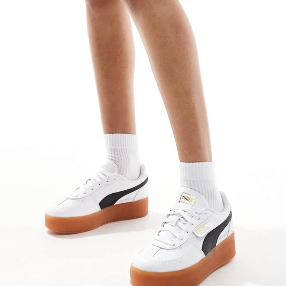 PUMA Palermo Elevata platform sneakers in white and black
